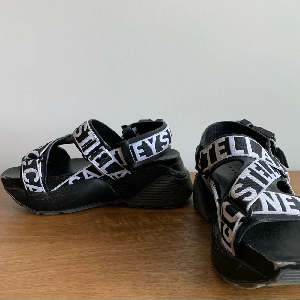 Stella McCartney Black and White Logo Platform Sandals - Picture 1 of 7